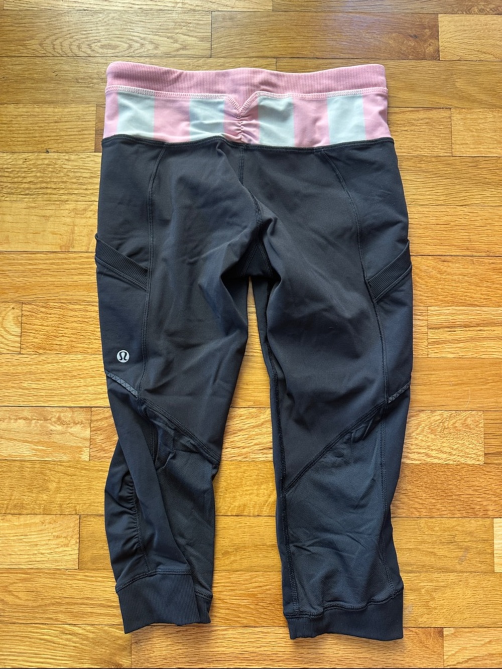lululemon athletica Black Leggings with Pink & White Waistband